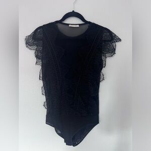 Zara Black Sheer Lace Bodysuit Size 5